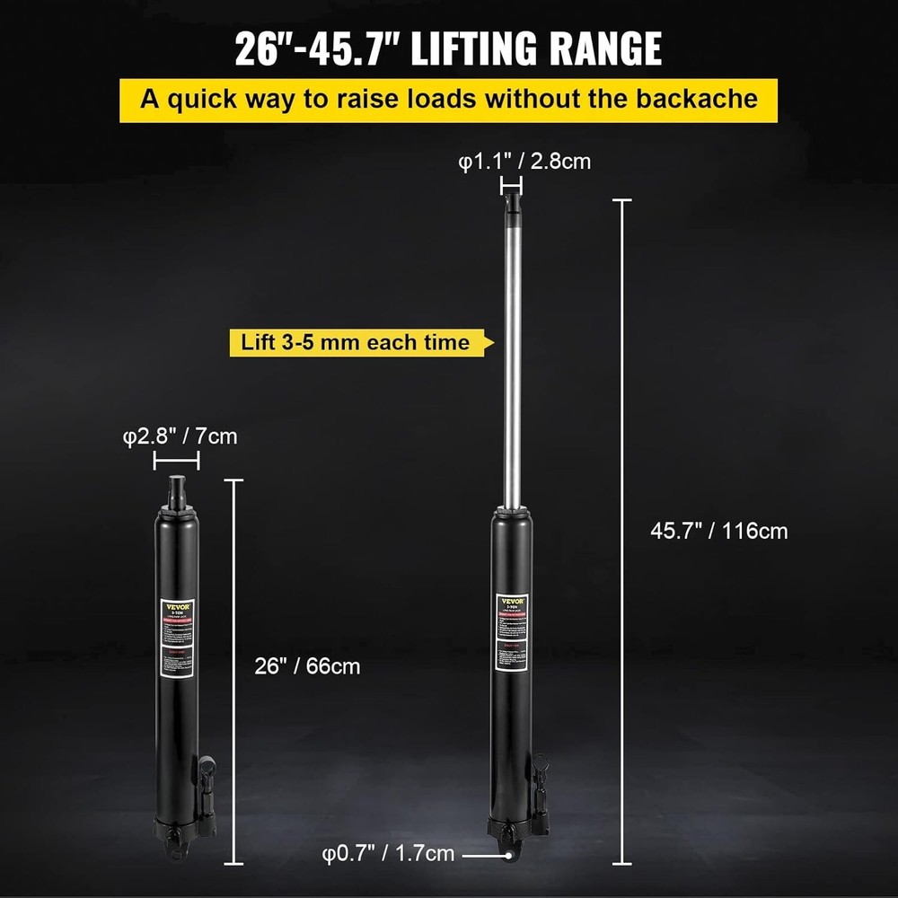 Hydraulic Long Ram Jack Single Piston Pump Clevis Base Manual W/ Handle 3 Tons
