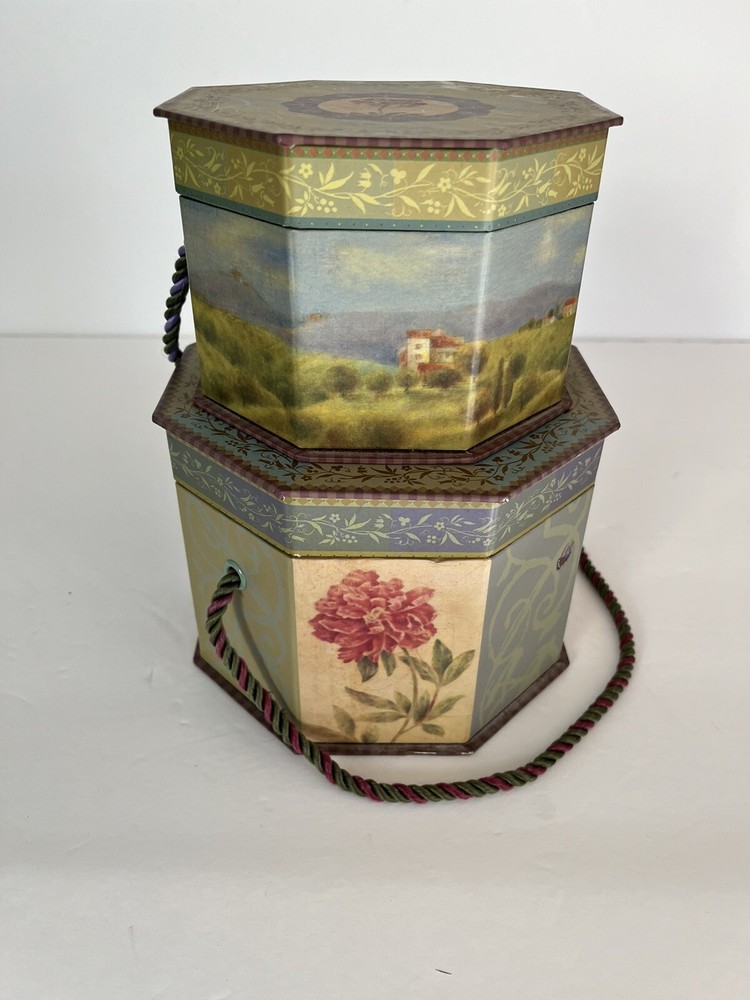 Set of 2 Decorative Brenda Walton Lined Floral Octagonal Storage Nesting Boxes