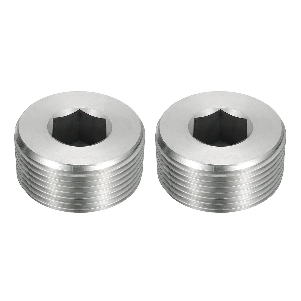 2Pcs Socket Pipe Plugs, NPT 1-1/4"Stainless Steel Hex Thread Pipe Caps, Silver
