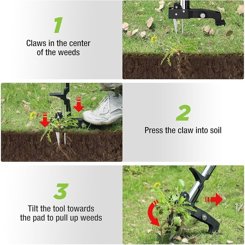 Weed Puller Tool Stand Up Dandelion Weeder Long Handle 4 Claws Root Remover New