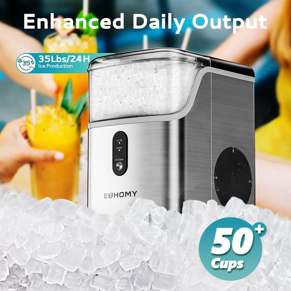Sleek Pebble Ice Maker with Automatic Cleaning - Perfect for Entertaining