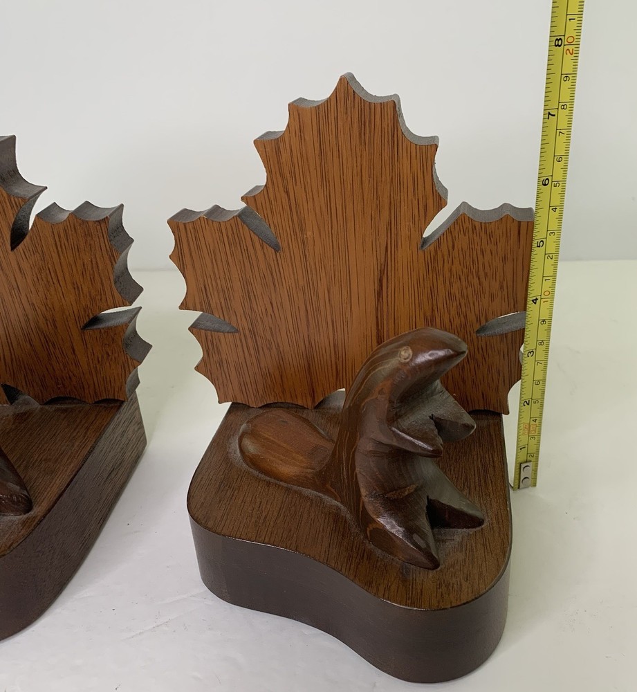 Wood Bookends Beaver Maple Leaf Made in Canada Handmade