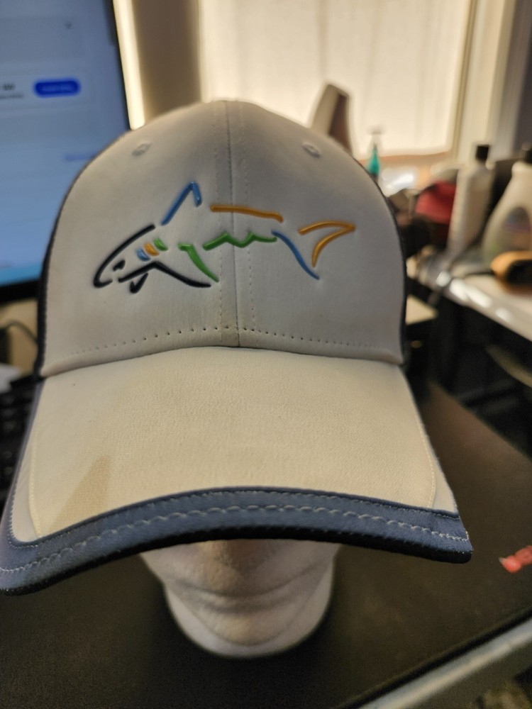 Greg Norman "The Shark" Golf Cap Hat One Size Fits All Mesh Back Navy White