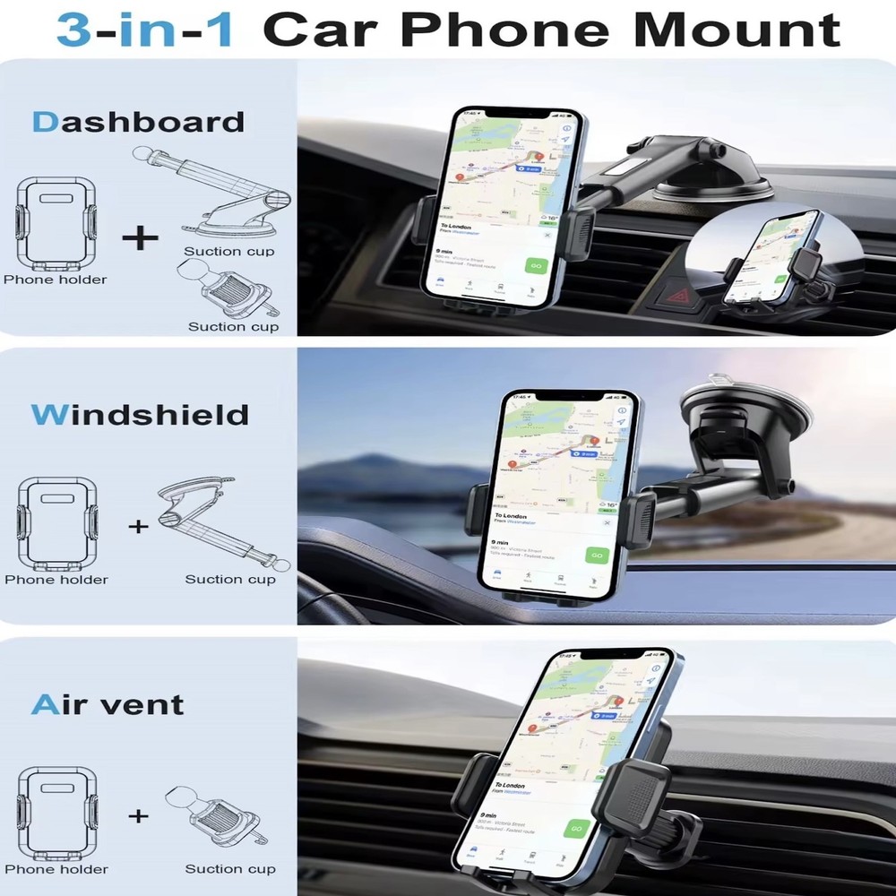 Mobile Cell Phone Holder Car Mount Universal 360° Windshield Dashboard Air Vent
