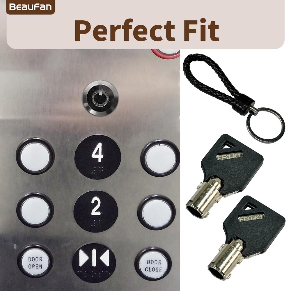 Beaufan 2 Pack FEO-K1 Elevator Keys Fire Service Key Recall Reset, 2 Silver