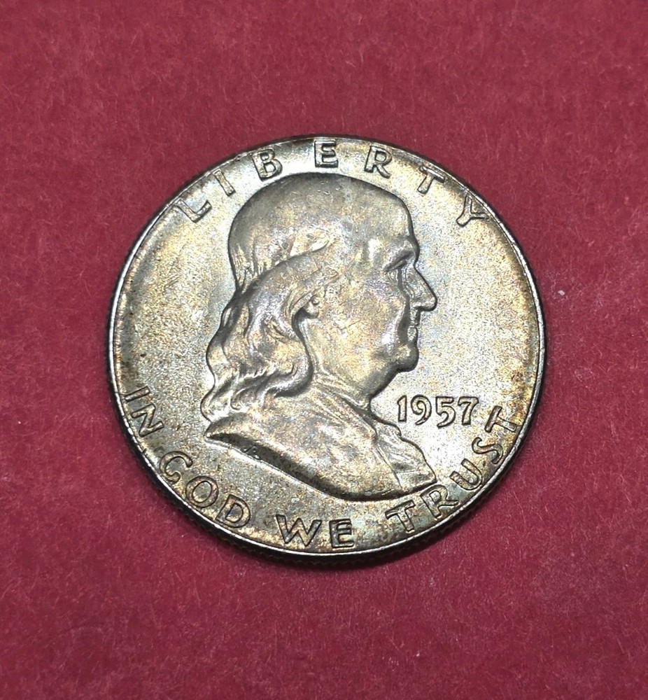 1957 Franklin Half Dollar Nicely Toned, Full Bell Lines.