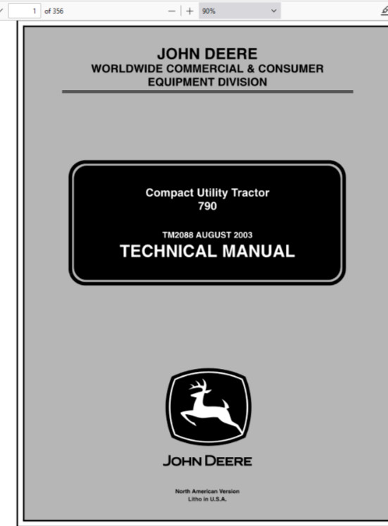 JOHN DEERE 790 TRACTOR OWNERS SERVICE REPAIR WORKSHOP TECHNICAL MANUAL PDF USB