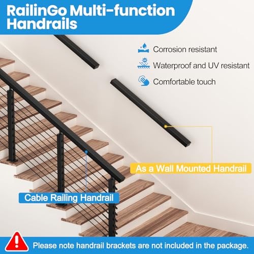 4' Rectangular Cable Railing Handrail, Black Stainless Steel Handrail with