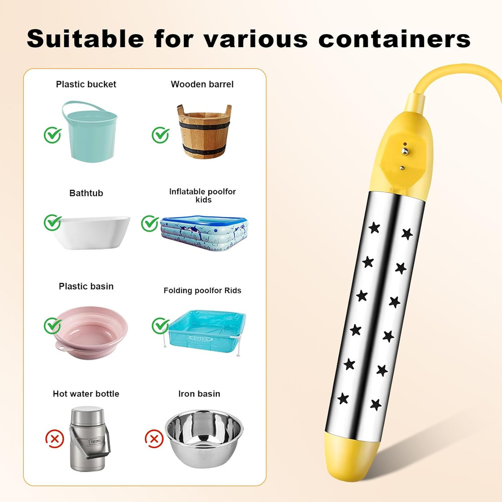 Portable Water Heater – 1500W Immersion Heater for Bathtub, Bucket, Hot Tub, and