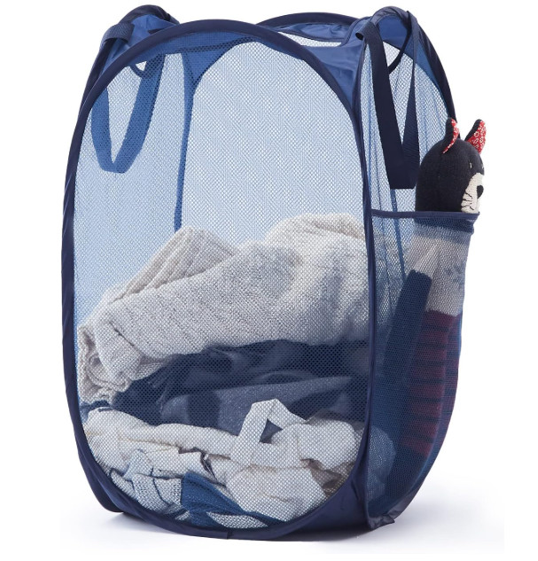 Collapsible Mesh Pop up Laundry Hamper - Portable Foldable Clothes Basket, Navy