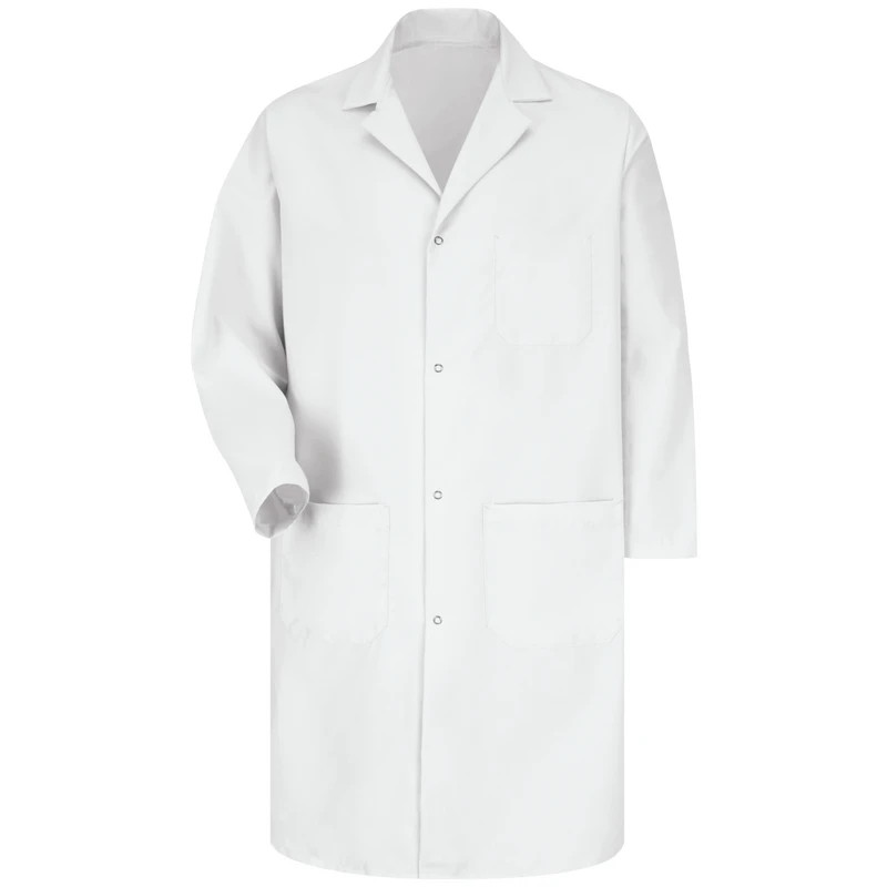 Men’s White Gripper-Front Lab Coat Size Medium Medical Work Coat