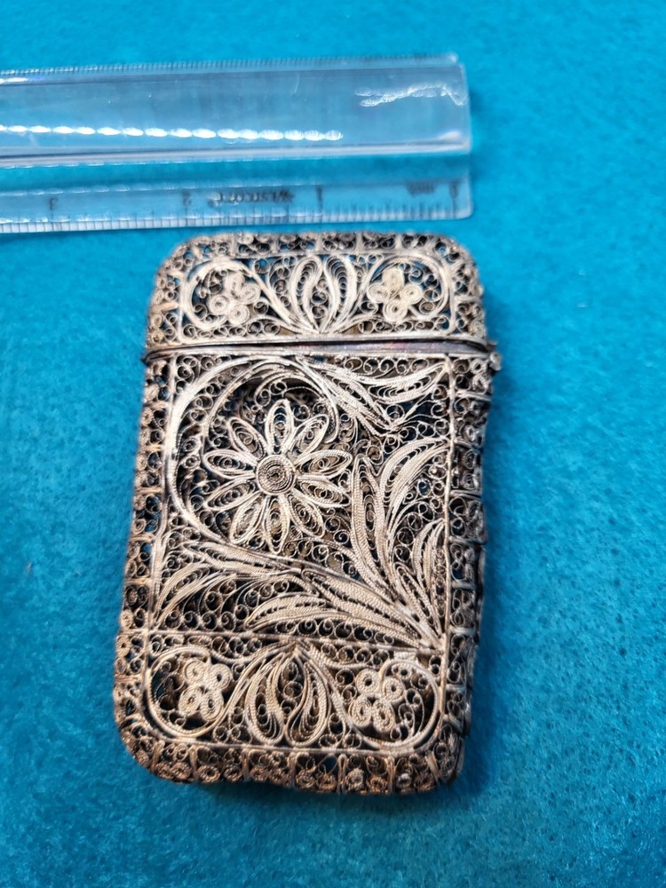 Antique Silver? Filigree Card Case Cigarette Case? Old Scroll Work Two Designs