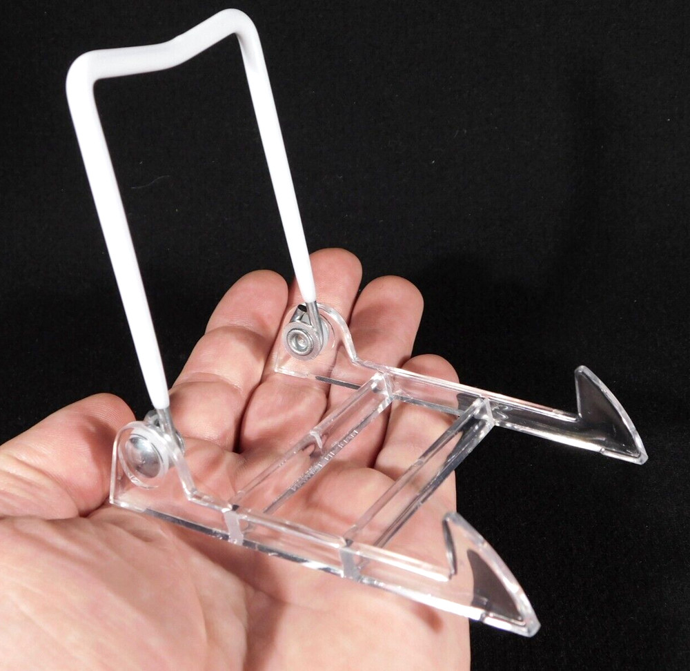 Easel Display Stand Small Size ADJUSTABLE White Back Clear Base