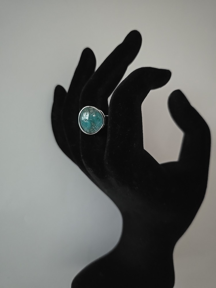 Natural Blue Turquoise Solid 925 Silver Plain Ring Size 7 Mexico