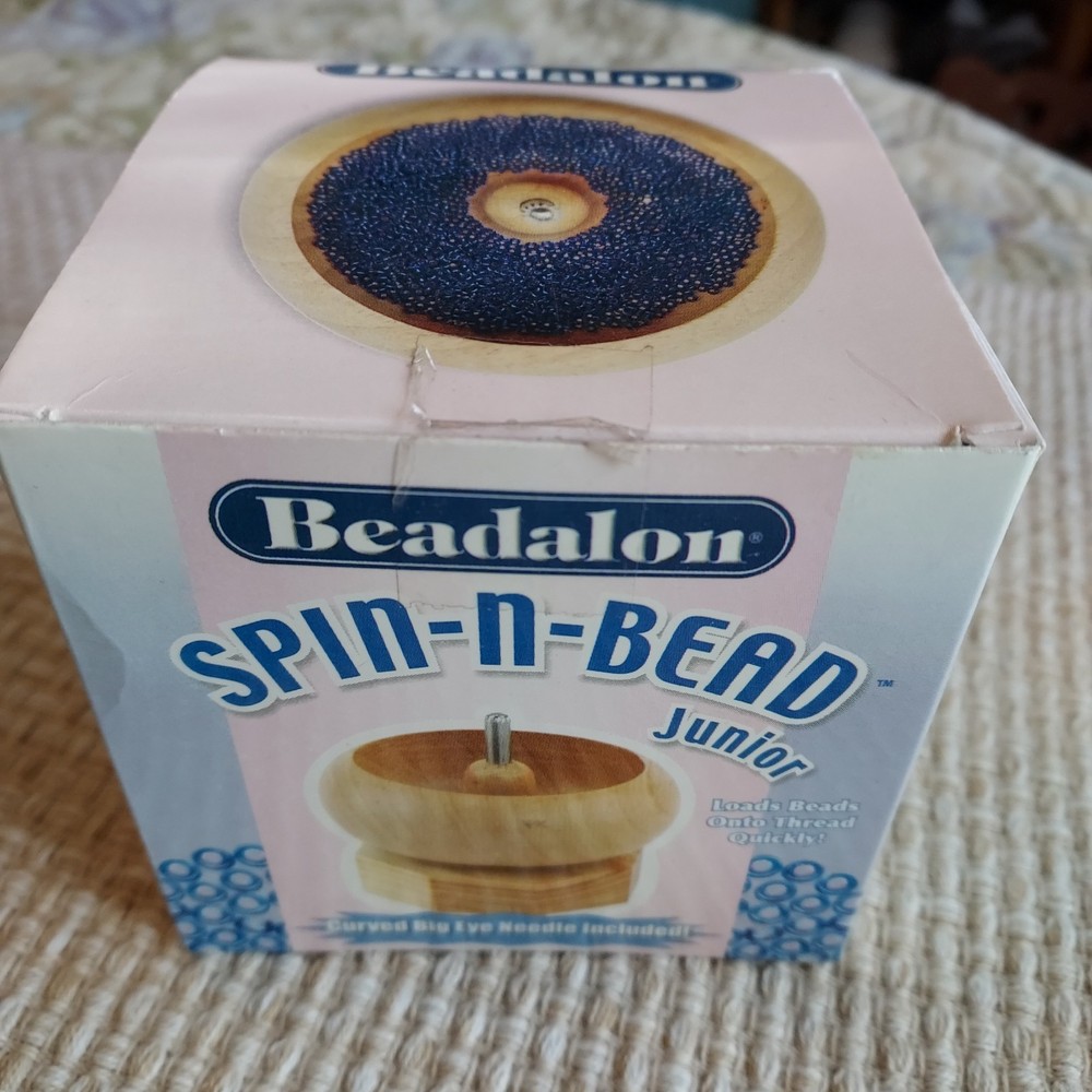 Spin-n-String Junior Mini Wooden Bead Spinner Used In BOX String, Curved Needle