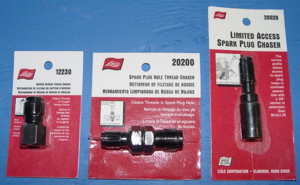 Lisle 3-pc Spark Plug and Oxygen Sensor Chaser Set, automotive tools, O2 thread