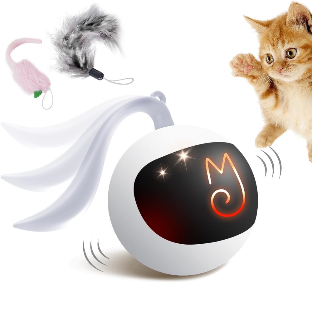 Migipaws Interactive Cat Ball Toy Set, Fun Tracker, Automatic Rolling Chase B...