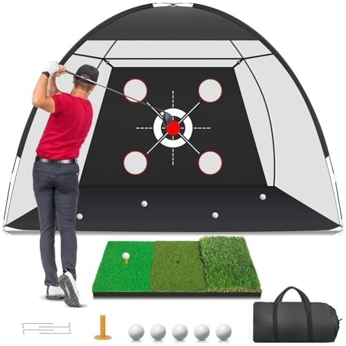 10x7FT Golf Net with Practice Mat - Hitting Aid for Backyard Training, Indoor/Ou