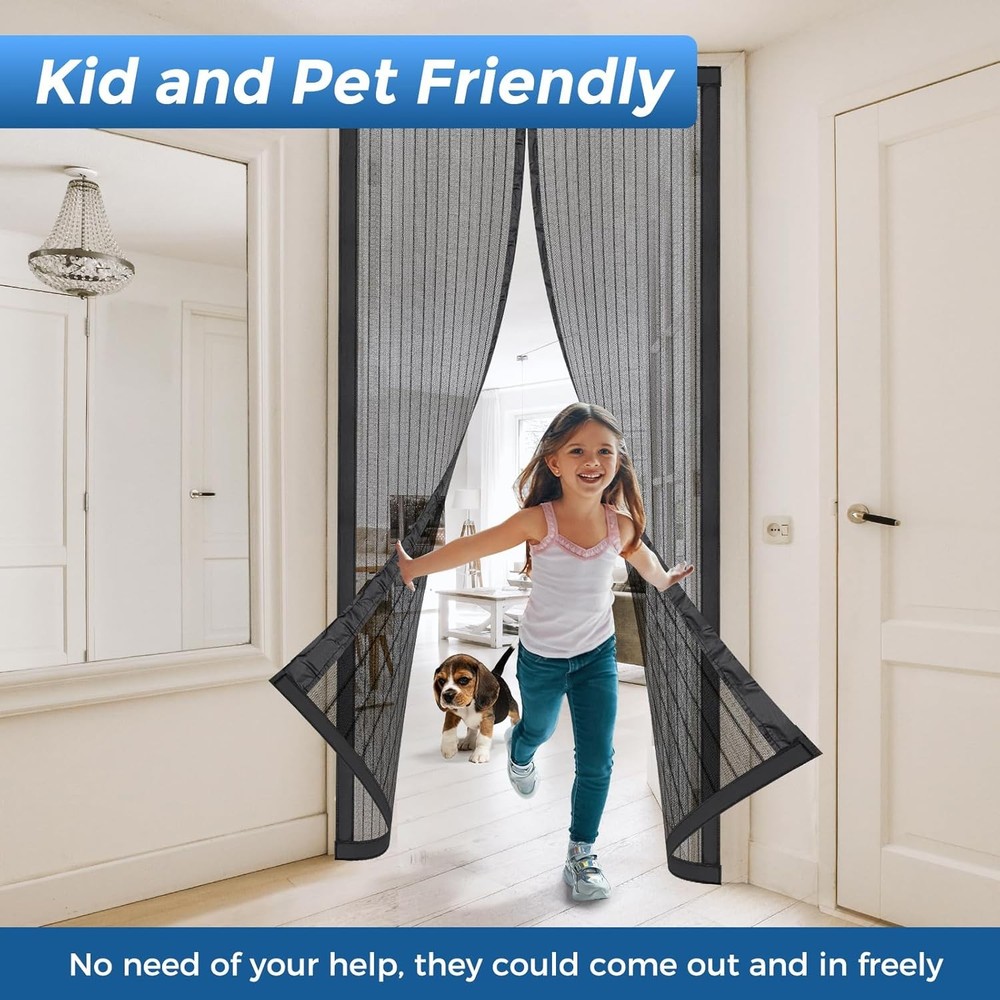 Magnetic Screen Door for 36"x82" Openings - Easy Install Polyester Mesh