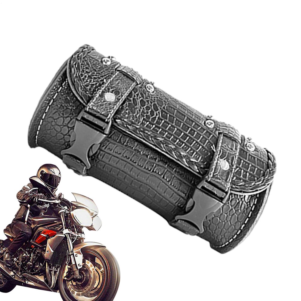 Handlebar Tool Bag PU Leather Motorcycle Front Fork Saddle Storage Pouch Luggage