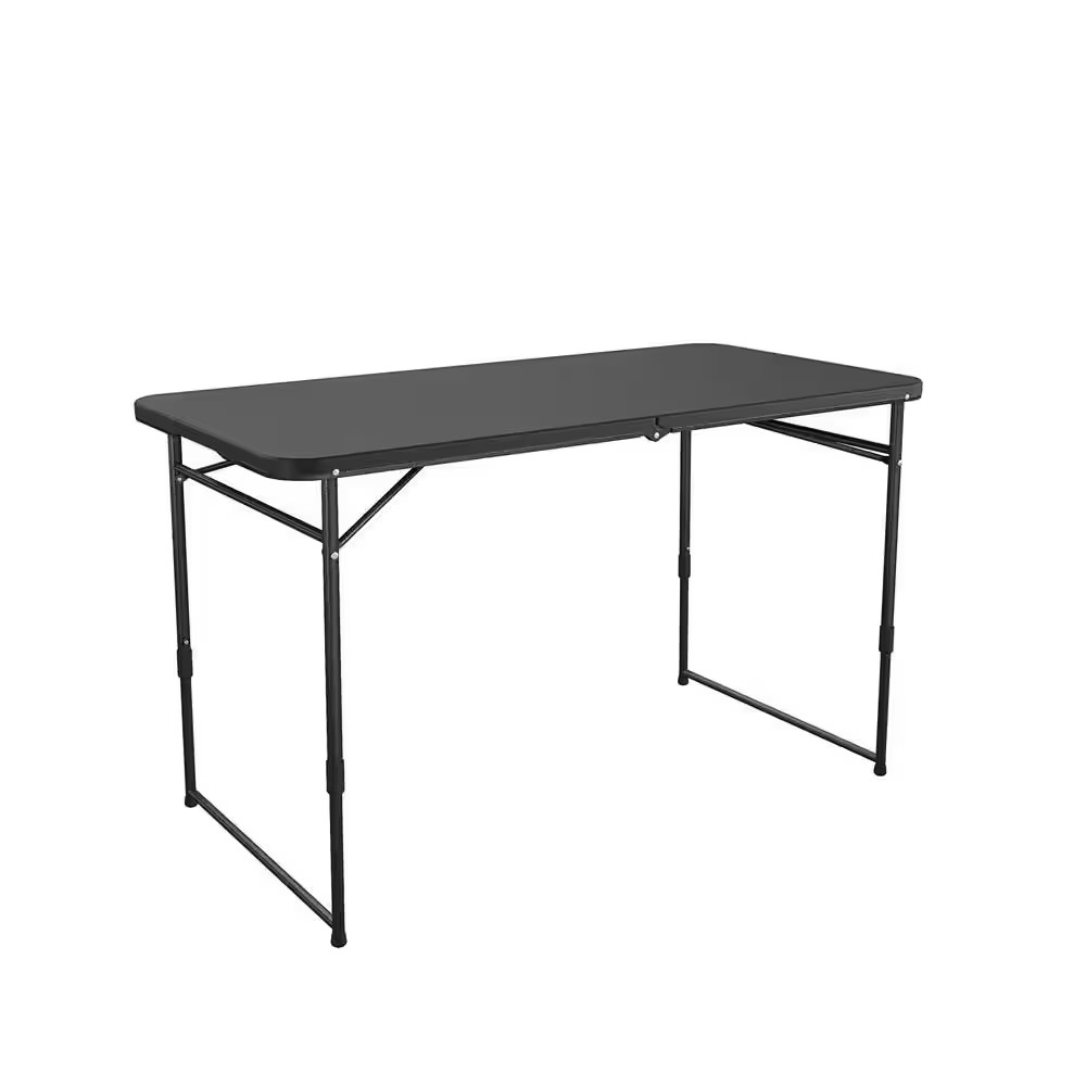 4 Ft. Fold-In-Half Adjustable Height Indoor/Outdoor Utility Table, Black