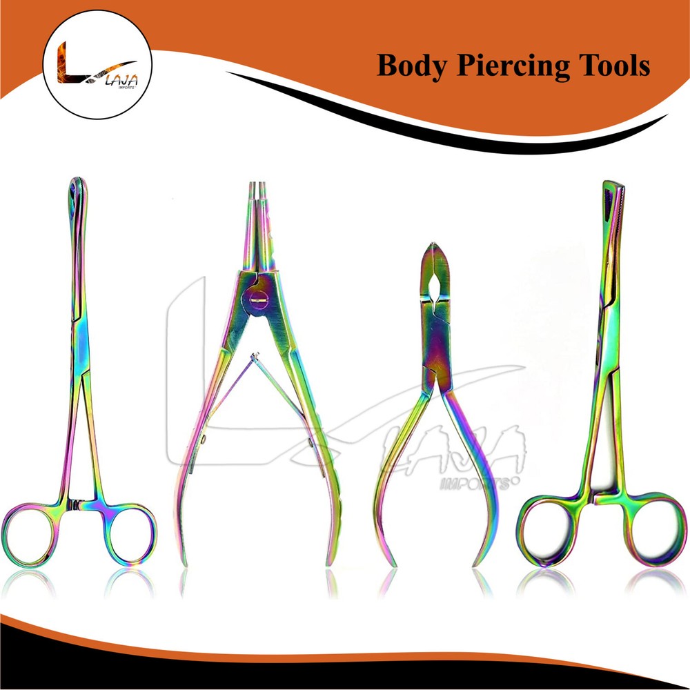 Multi Titanium Rainbow Color 4 Body Piercing Instruments Kit Pennington Forceps