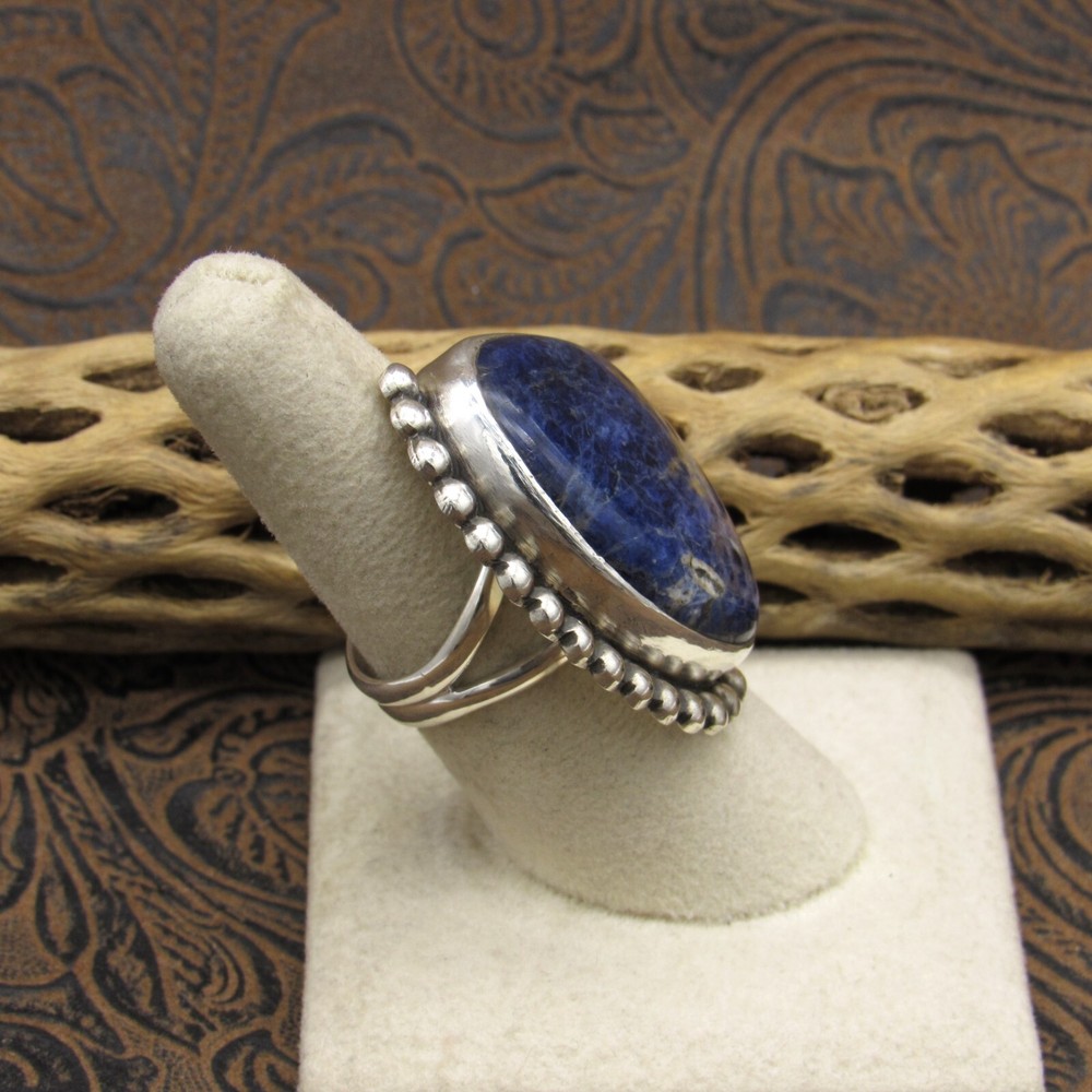 *Large Sodalite Sterling Silver Ring by Jose Campos Size 7.5