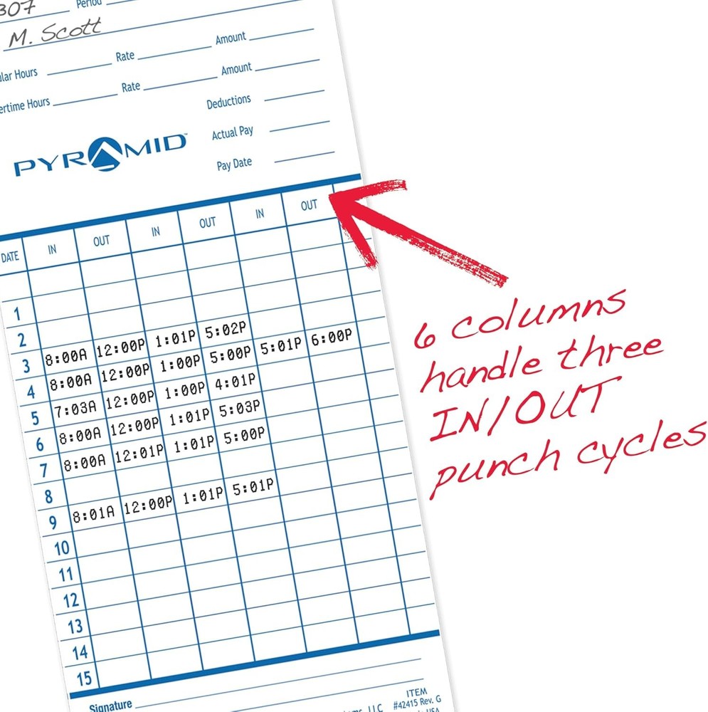Pyramid Time Systems Authentic Time Cards 3.38x7.44 Inch