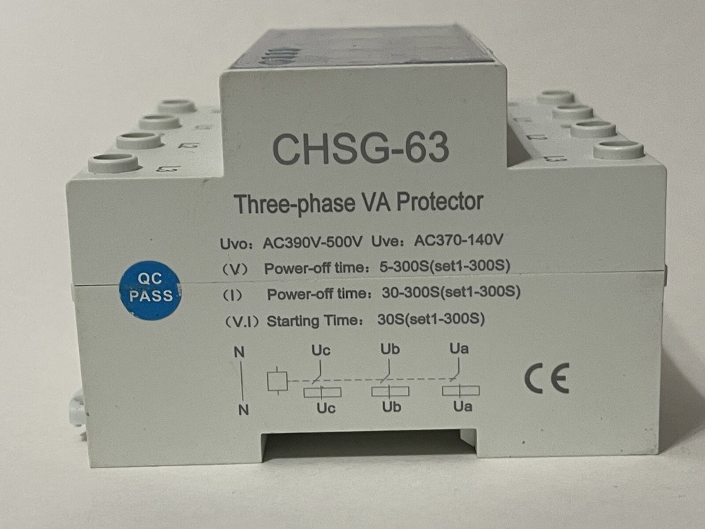 3 Phase DIN Rail Voltmeter Ammeter Auto-Overvoltage Overcurrent Protector AC 63A