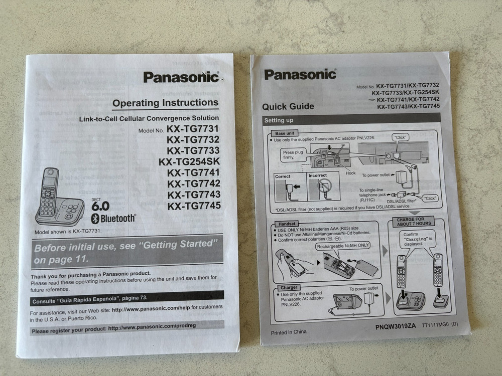 Panasonic Cordless Phone System Answering Machine 5 Handsets Silver