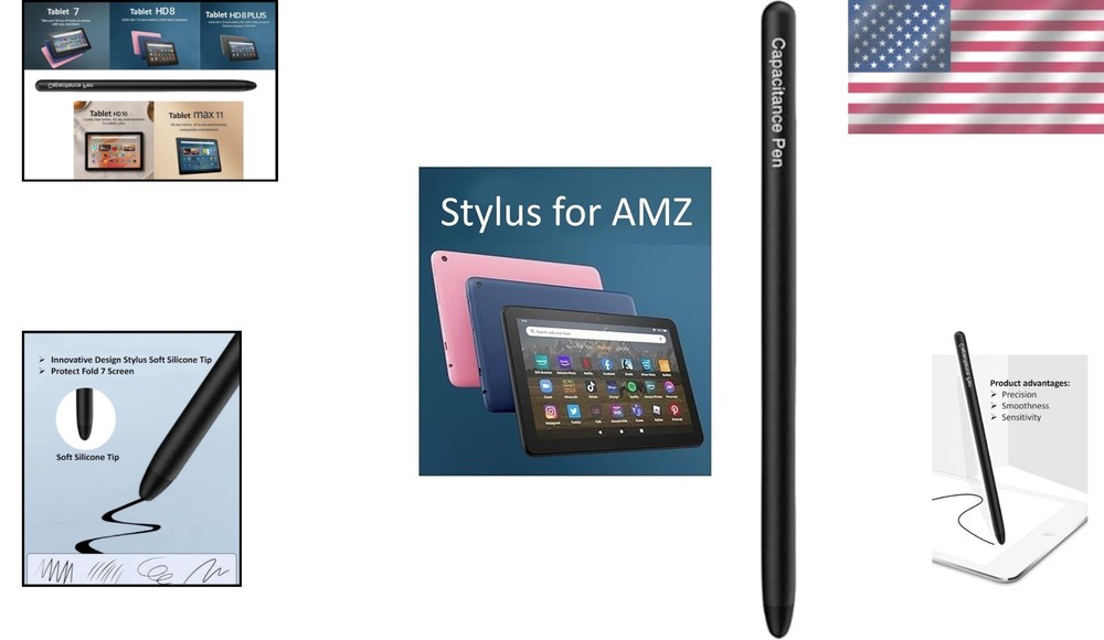 Black Stylus Pen for AMZ Tablets & All Touch Devices - No Battery Needed