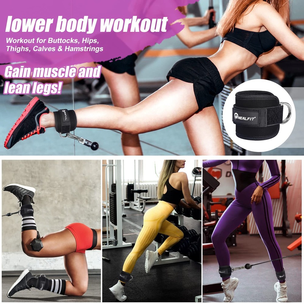 NEALFIT Ankle Strap for Cable Machine, Gym Cuff Pair, Black