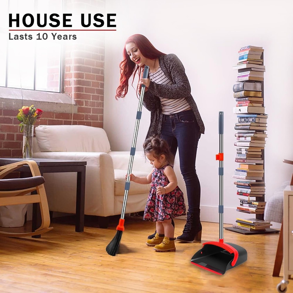 Brooms with Dustpan Combo Set， with 52" Long Handle, Dustpan Teeth with self-...