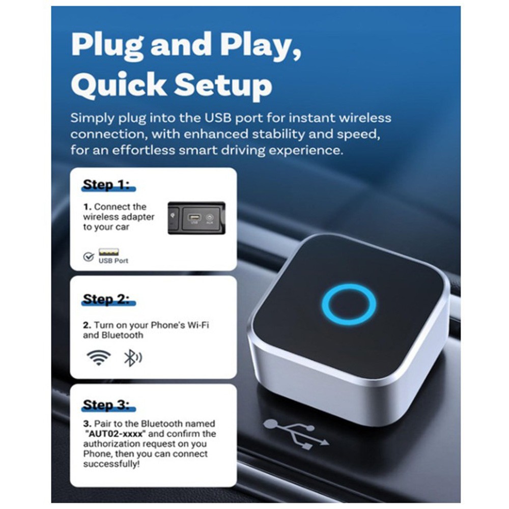 Wireless Carplay & Android Auto Adapter Plug & Play For Ottocast Mini Cube 3.0