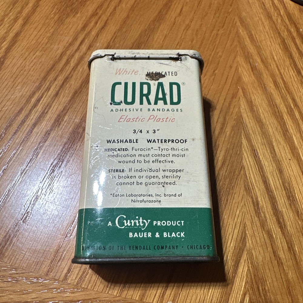 Vintage Curad Plastic Bandages Empty Metal Tin