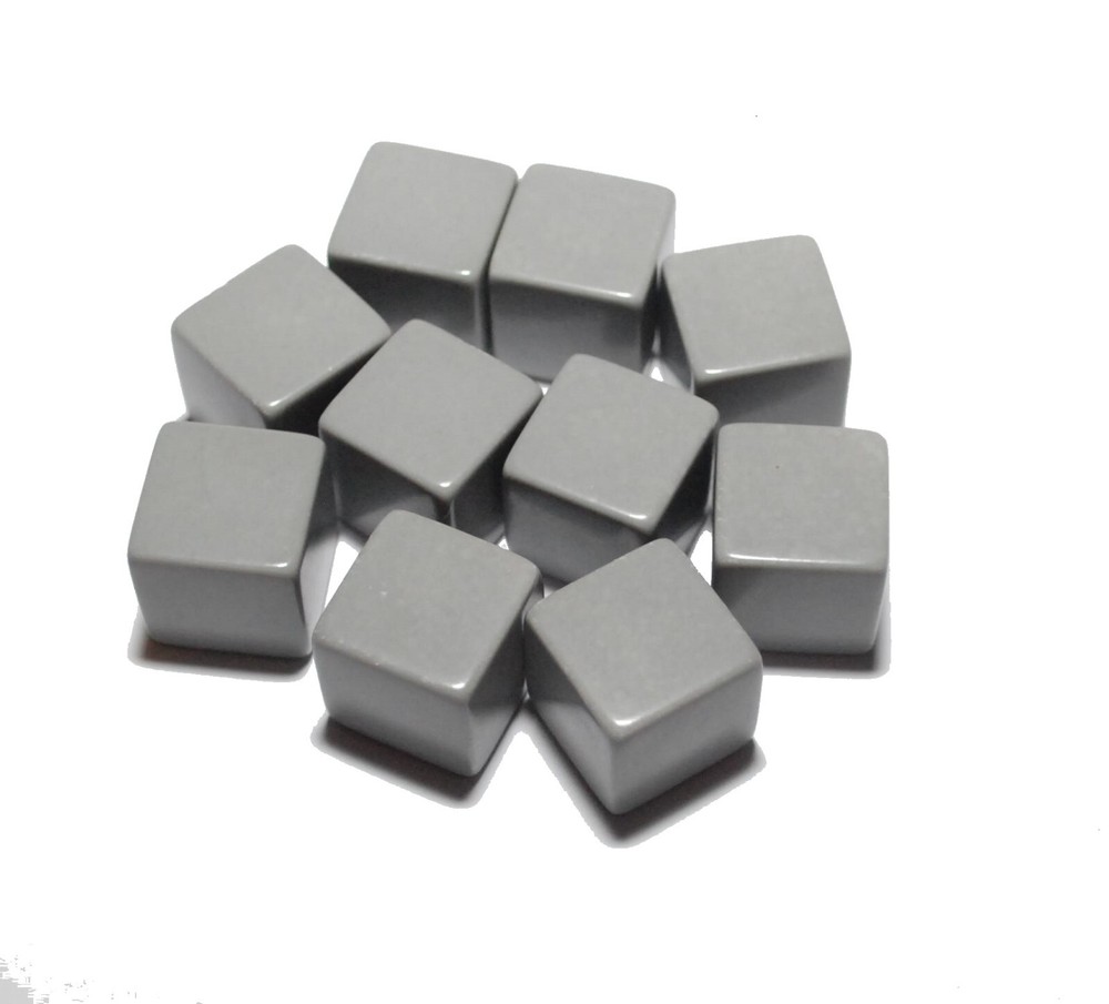 10 Blank Grey Dice,  Square Cornered  - Plastic Cubes, 16mm , D6