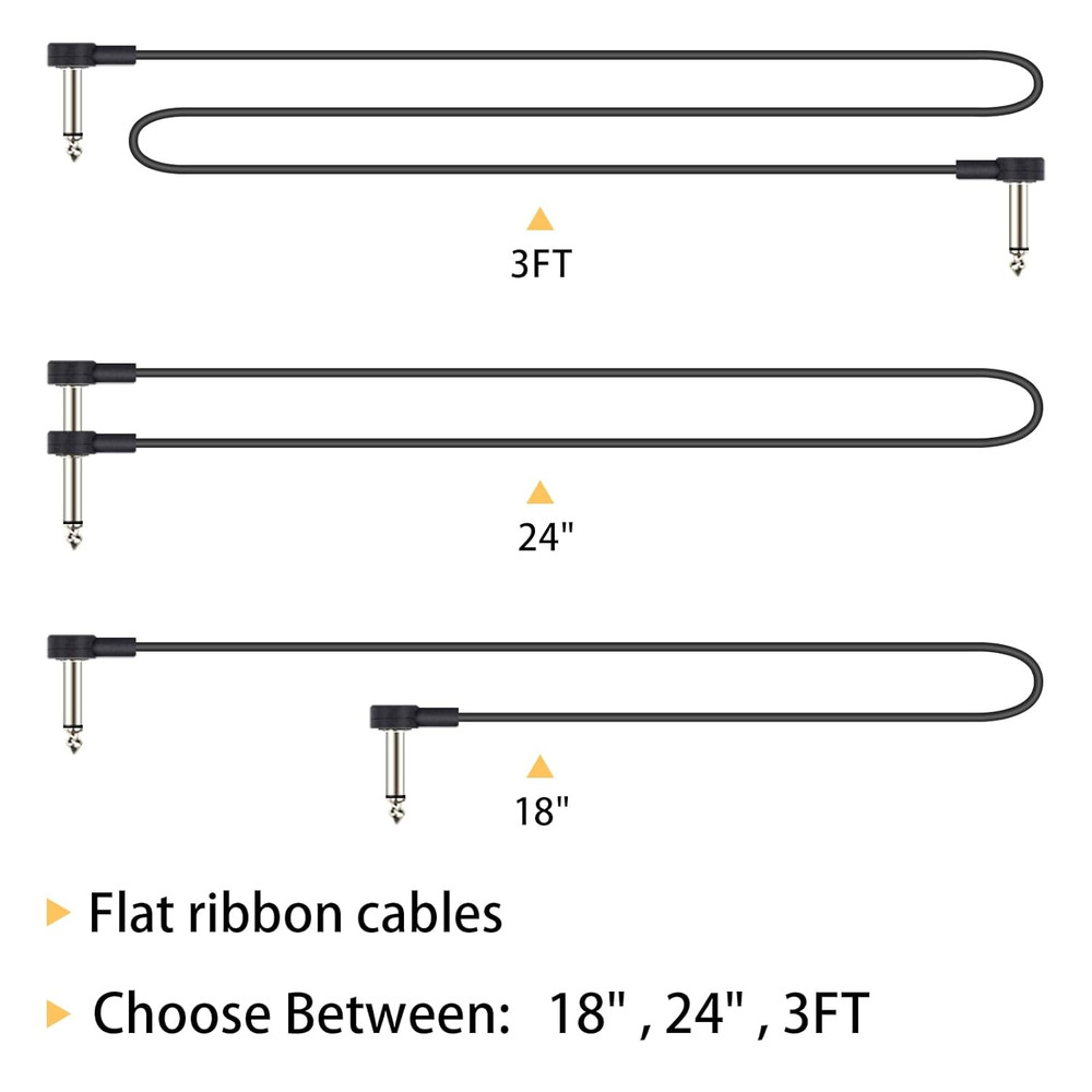 18 Inch Guitar Patch Cables, 1/4" TS Right Angle Effect Pedal Flat Cables