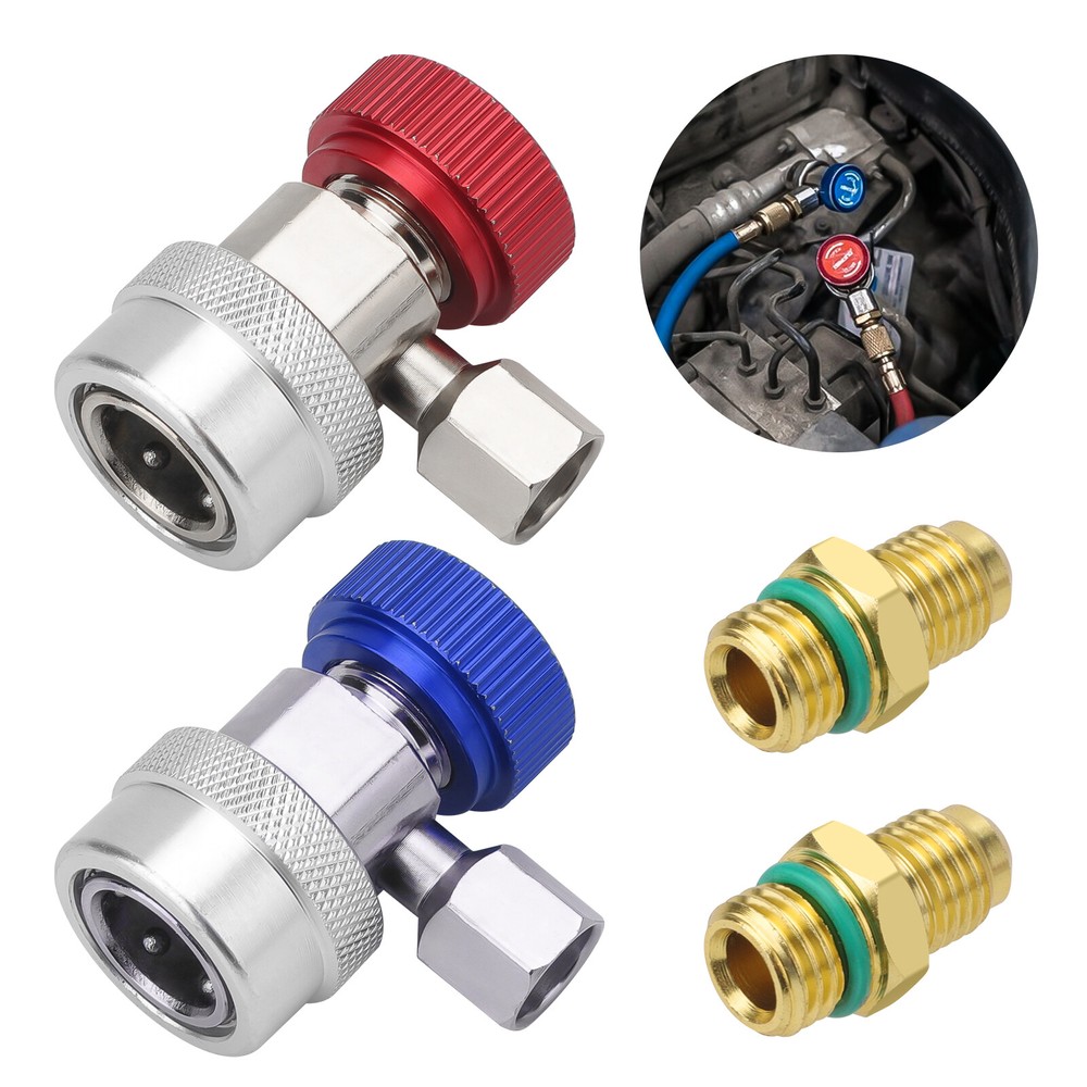 2x R134A Quick Coupler Adapter, Adjustable HP & LP Connector for Car AC System