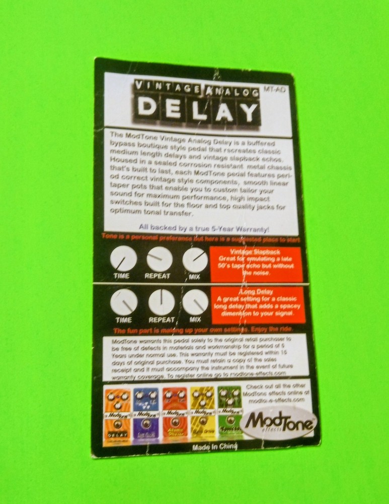 ModTone Vintage Analog Delay Guitar Effect Pedal