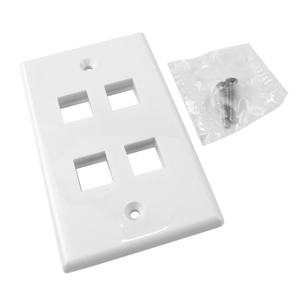 Construct Pro Single-Gang 4-Port Keystone Wall Plate (White)