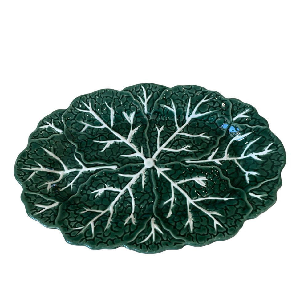 Maxcera Green Cabbage Leaf Oval Serving Platter 14.75” Ceramic NEW