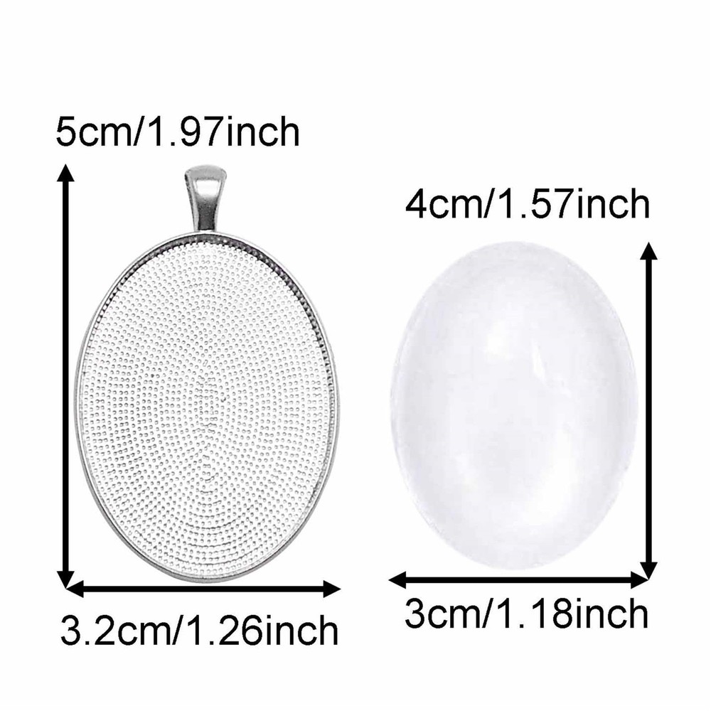 Julie Wang 10 Sets Silver Assorted Oval Setting Bezel Tray Pendant Blanks Wit...