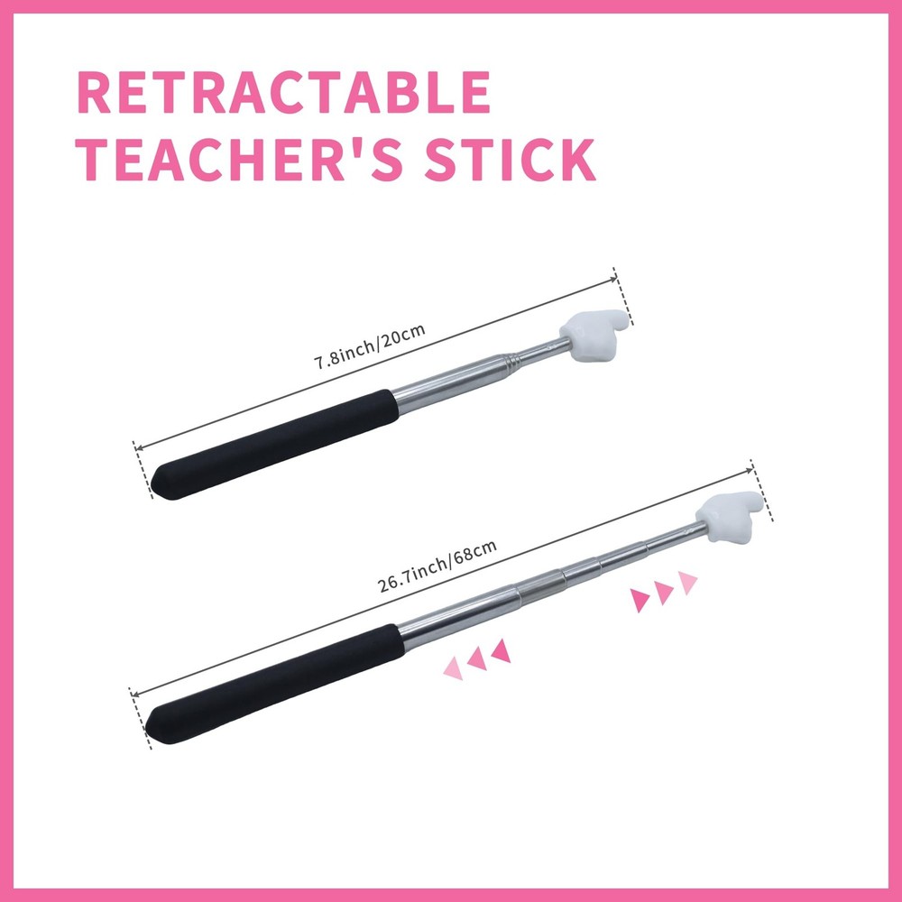 2 Pcs Telescopic Teacher Pointer Stick, Retractable Finger Hand Pointer for C...
