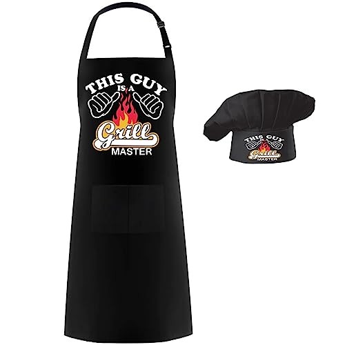 Chef Apron Hat Set,Adjustable Chef Hat and Black This Guy is a Grill Master