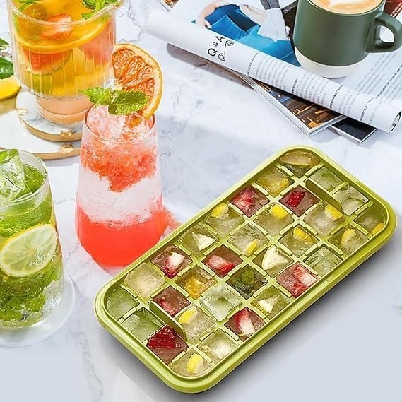 2-Layer Ice Cube Tray with Lid & Bin – BPA-Free Square Ice Cube Molds