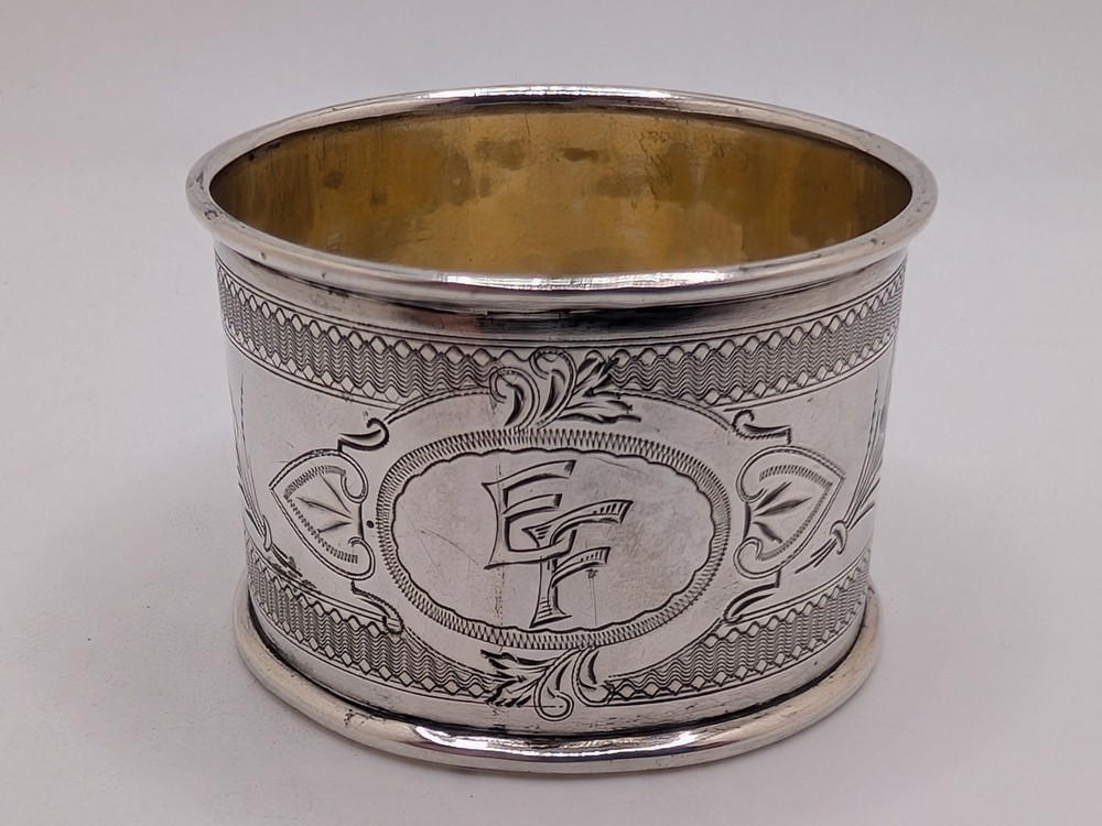 Antique German 800 Silver Napkin Ring "EF" initials engraving