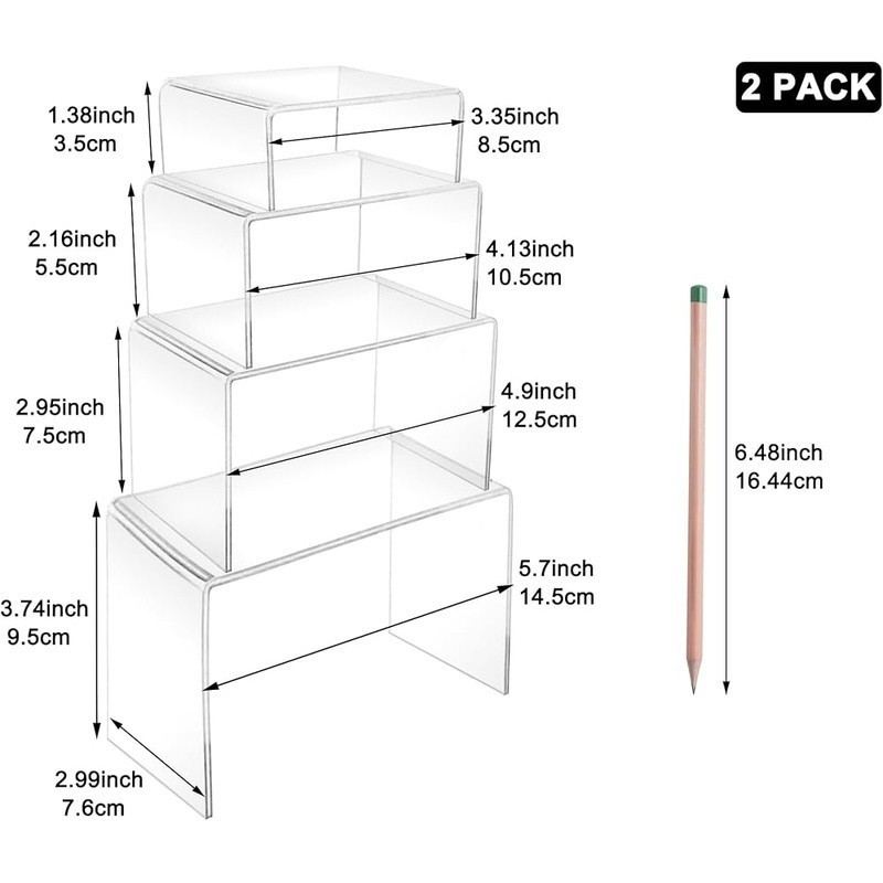 Acrylic Display Risers Set of 8 Transparent Stands Multipurpose Use Easy Clean