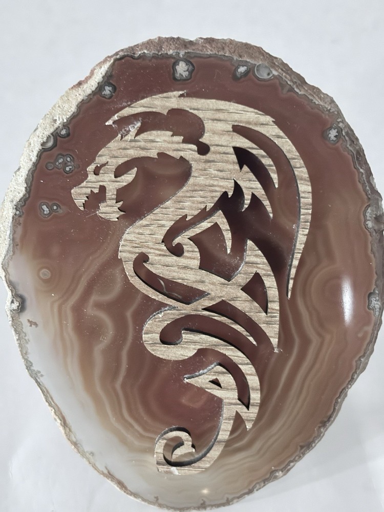 Agate Slice With Silhouette Laser Cut Dragon Night Light Pre-Owned