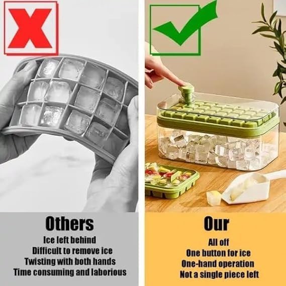 2-Layer Ice Cube Tray with Lid & Bin – BPA-Free Square Ice Cube Molds