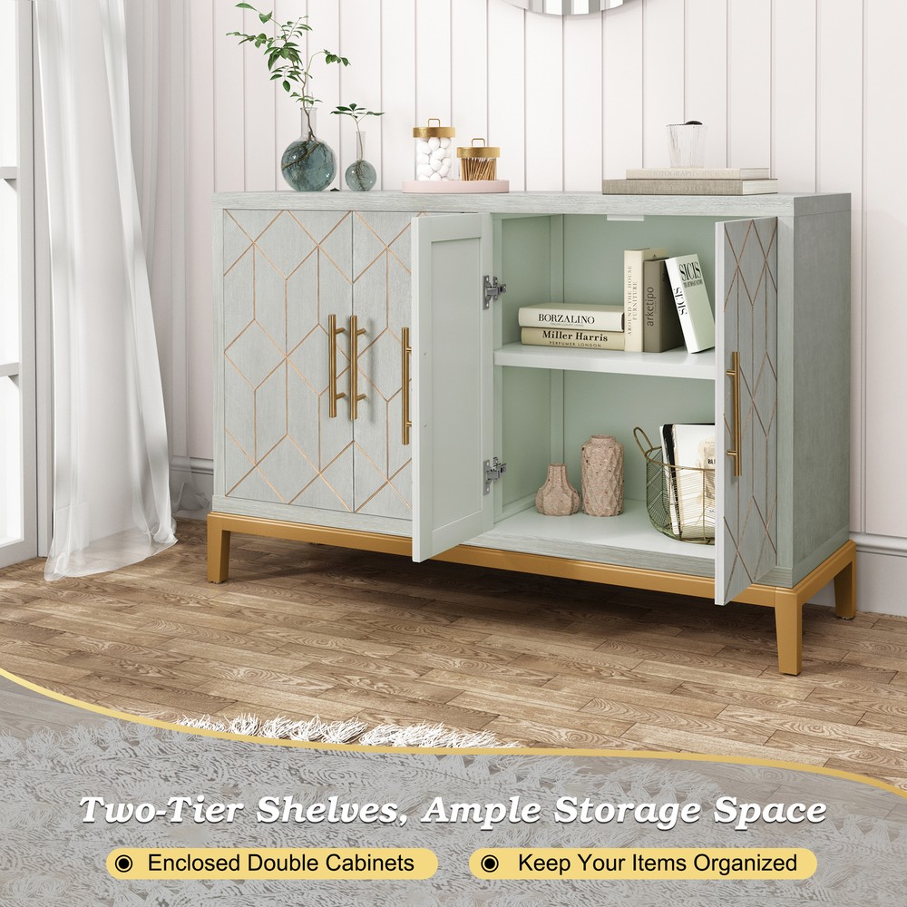 Storage Sideboard Cabinet with 4 Doors Modern Kitchen Buffet Cabinet Green